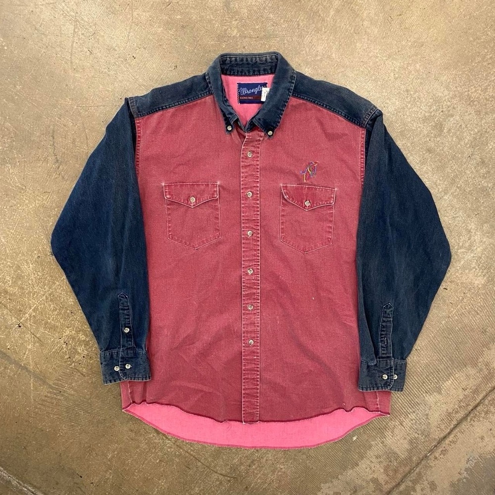 Vintage Wrangler X-Long Tails Cowboy Western Longsleeve Button Down Shirt 17x35